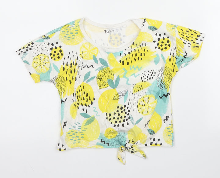 TU Girls Yellow  Cotton Cropped T-Shirt Size 6 Years Round Neck