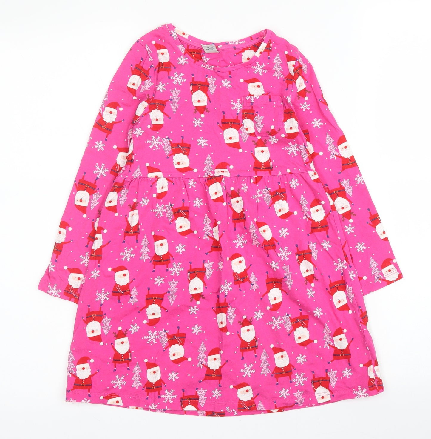 TU Girls Pink  Cotton A-Line  Size 4 Years  Round Neck  - Christmas
