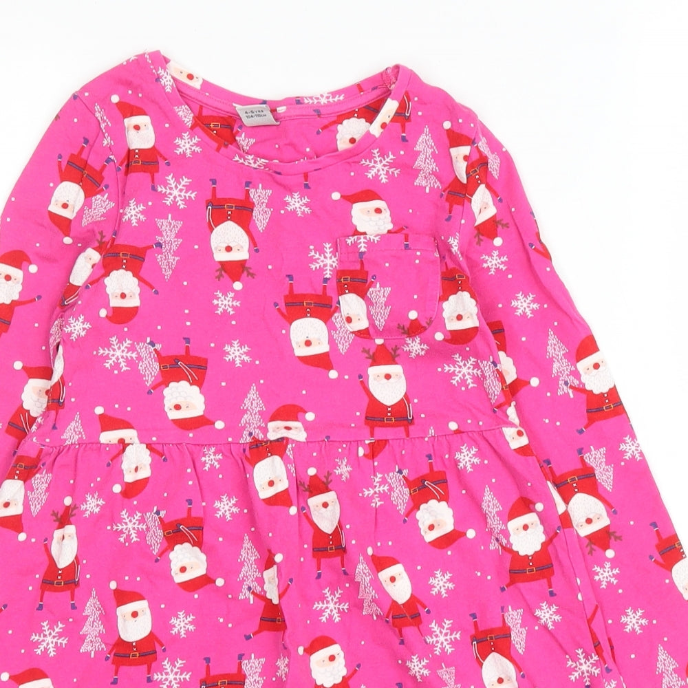 TU Girls Pink  Cotton A-Line  Size 4 Years  Round Neck  - Christmas