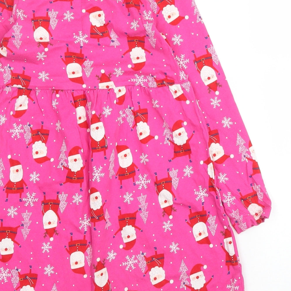 TU Girls Pink  Cotton A-Line  Size 4 Years  Round Neck  - Christmas