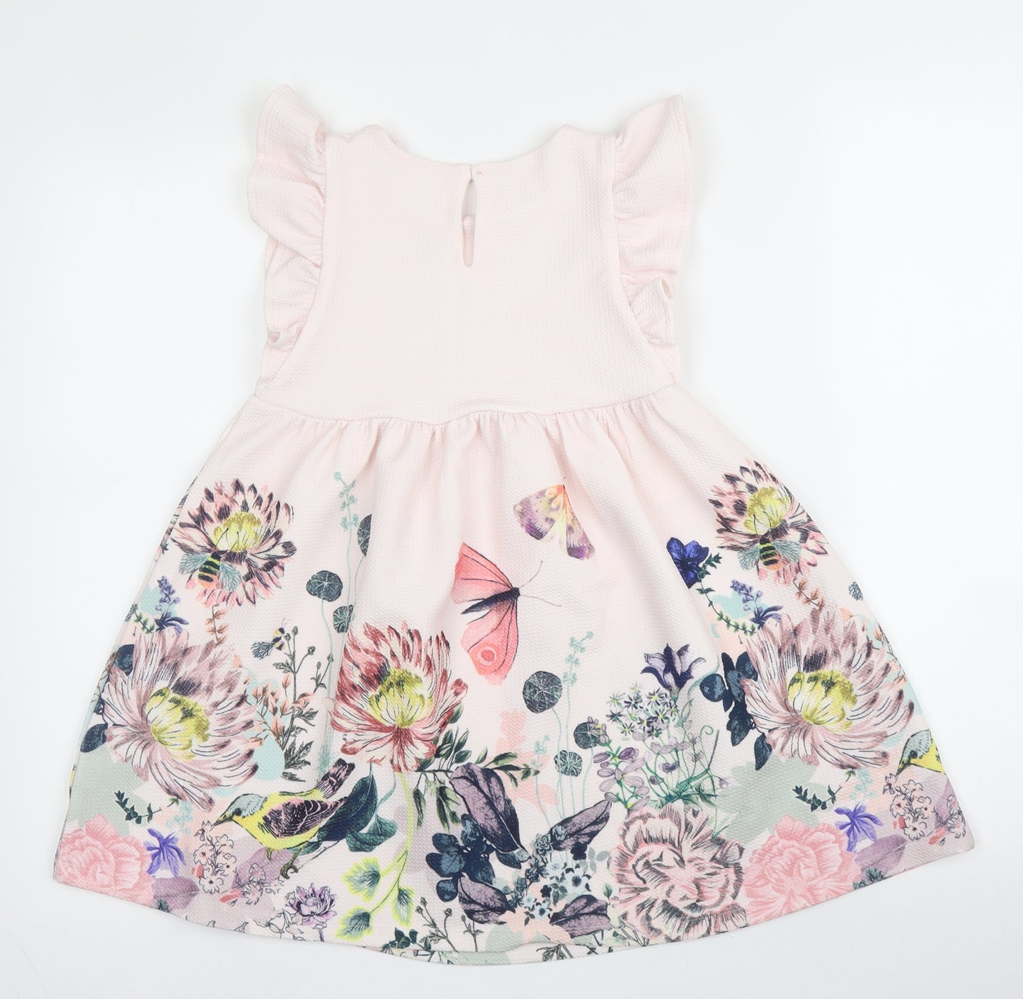 NEXT Girls Pink Floral Polyester A-Line  Size 4 Years  Round Neck Button - Butterflies