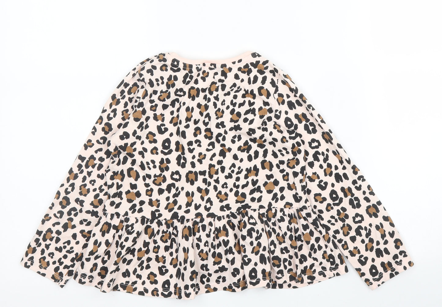George Girls Beige Animal Print Cotton Basic Blouse Size 5 Years Round Neck  - Leopard print