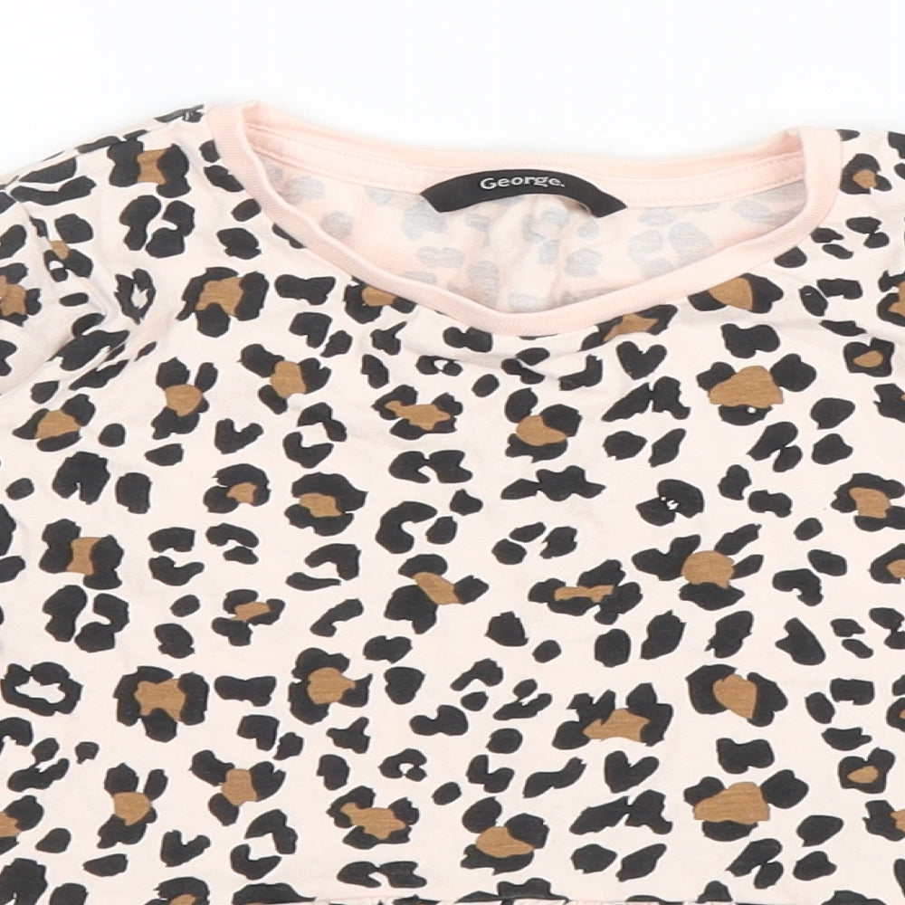 George Girls Beige Animal Print Cotton Basic Blouse Size 5 Years Round Neck  - Leopard print