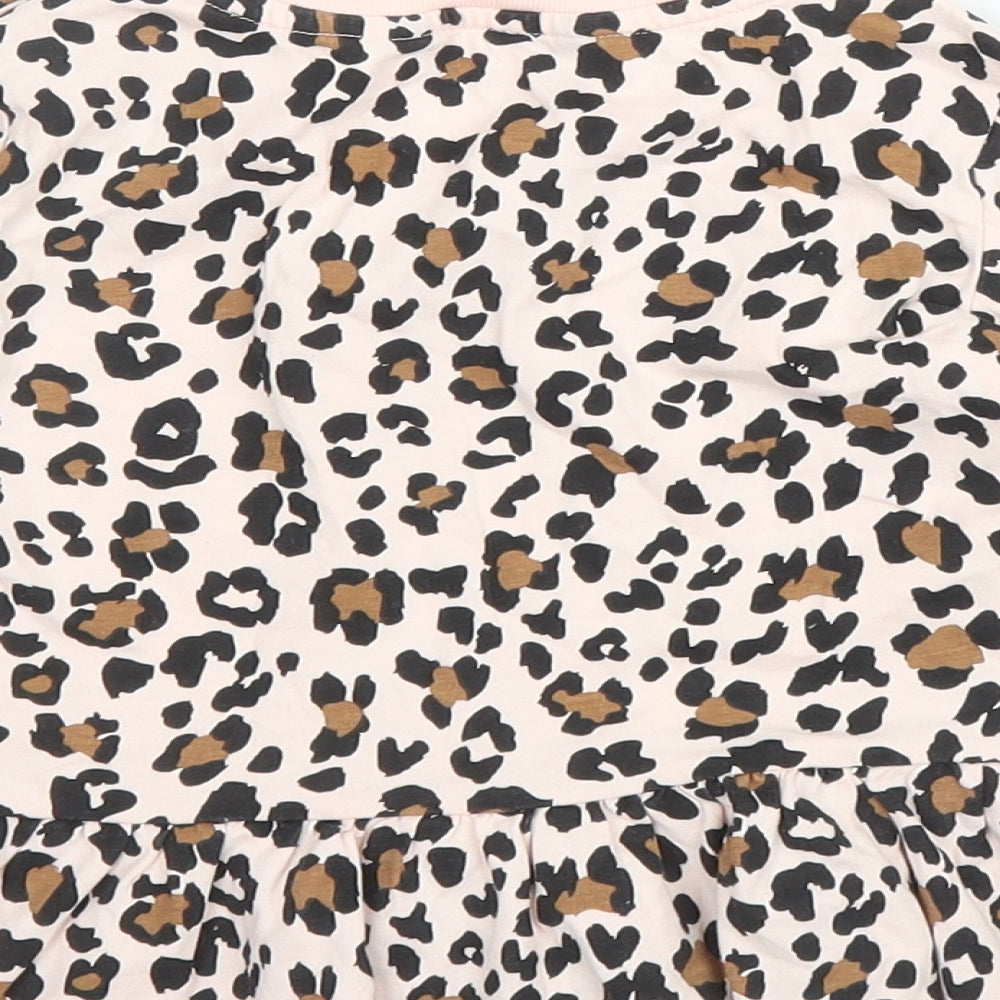 George Girls Beige Animal Print Cotton Basic Blouse Size 5 Years Round Neck  - Leopard print