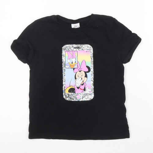 Tesco Girls Black  Cotton Basic T-Shirt Size 6 Years Round Neck  - Disney, Minnie Mouse