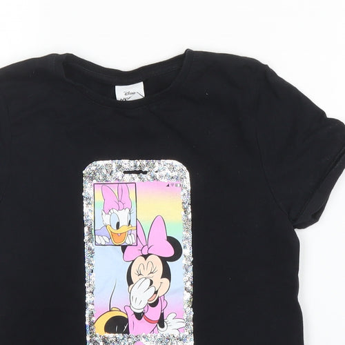 Tesco Girls Black  Cotton Basic T-Shirt Size 6 Years Round Neck  - Disney, Minnie Mouse
