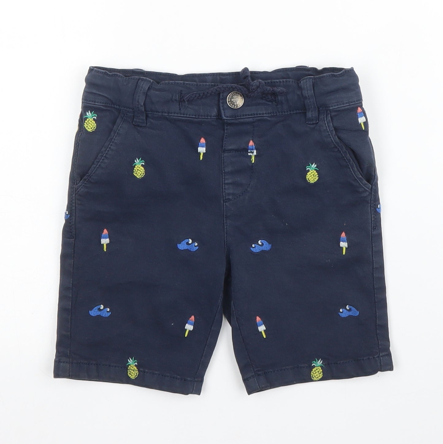 M&S Boys Blue  Cotton Bermuda Shorts Size 4-5 Years  Regular Zip