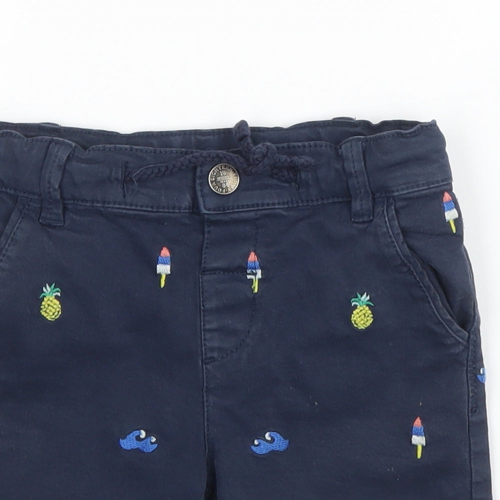 M&S Boys Blue  Cotton Bermuda Shorts Size 4-5 Years  Regular Zip