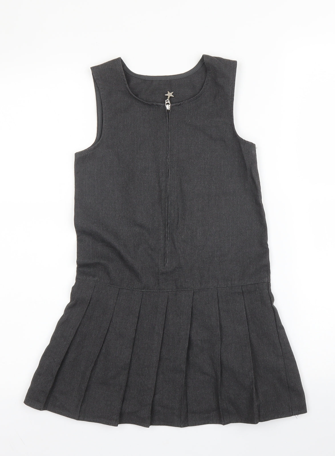 George Girls Grey  Viscose Pinafore/Dungaree Dress  Size 5 Years  Round Neck Zip