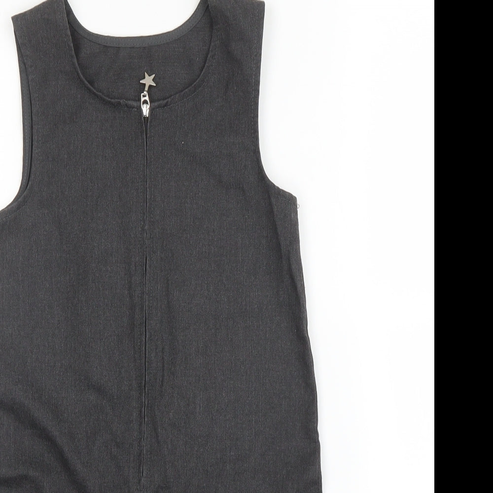 George Girls Grey  Viscose Pinafore/Dungaree Dress  Size 5 Years  Round Neck Zip