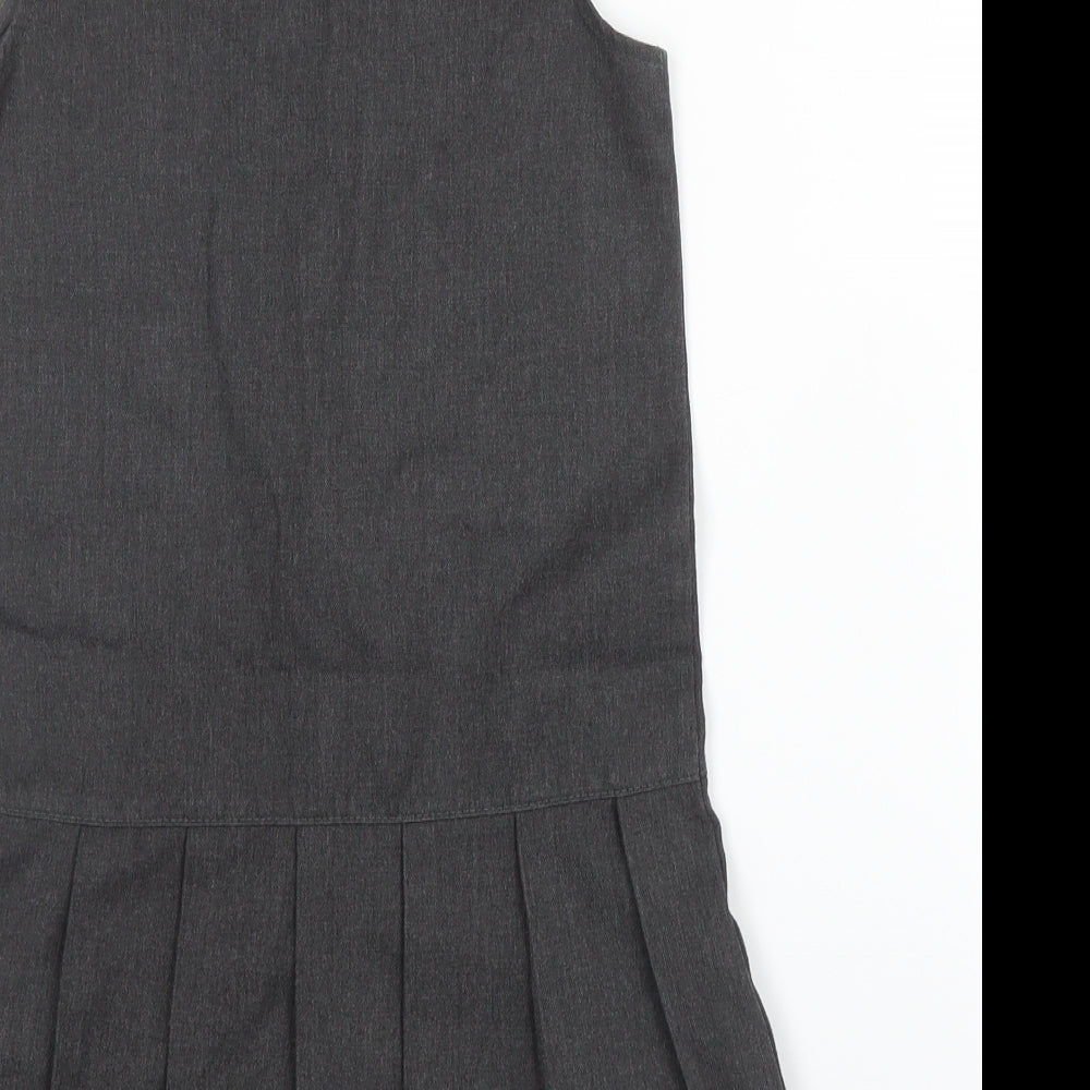 George Girls Grey  Viscose Pinafore/Dungaree Dress  Size 5 Years  Round Neck Zip
