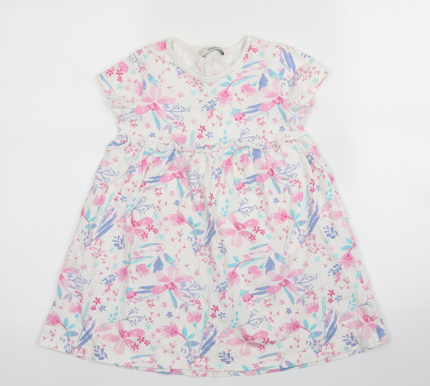 George Girls White Floral Cotton A-Line  Size 5 Years  Round Neck