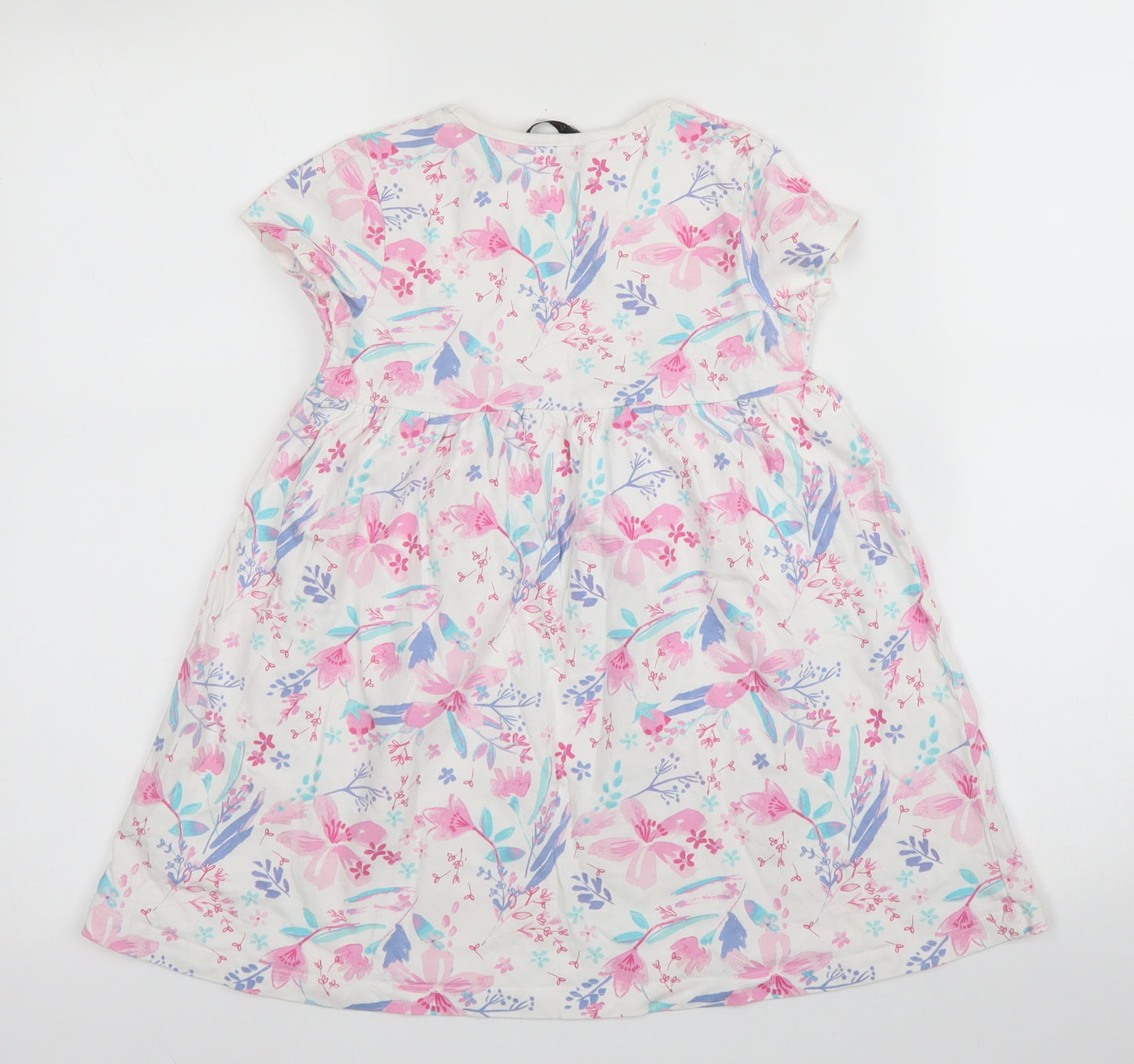 George Girls White Floral Cotton A-Line  Size 5 Years  Round Neck