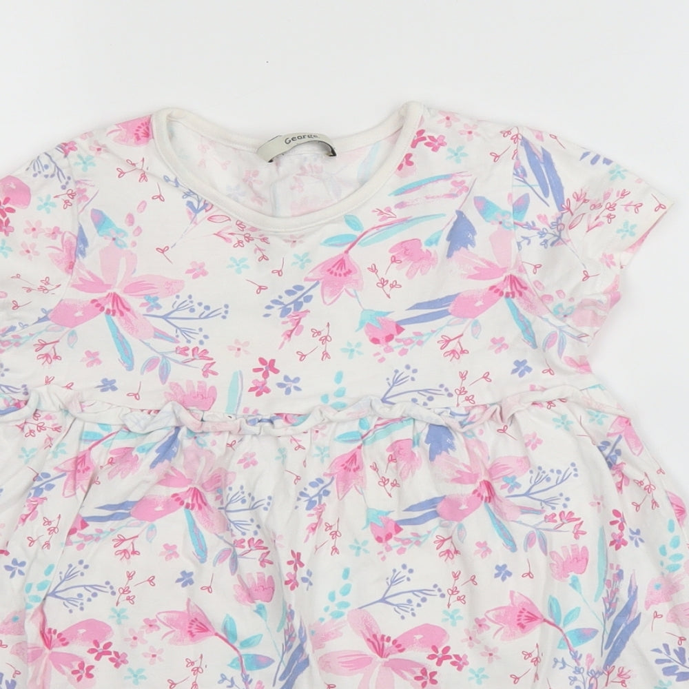 George Girls White Floral Cotton A-Line  Size 5 Years  Round Neck