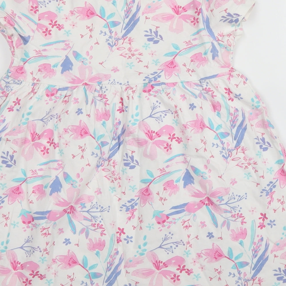 George Girls White Floral Cotton A-Line  Size 5 Years  Round Neck