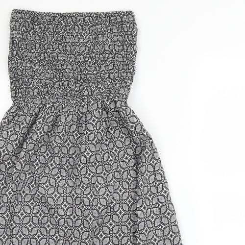 Primark Womens Black Geometric Cotton A-Line  Size 8  Off the Shoulder