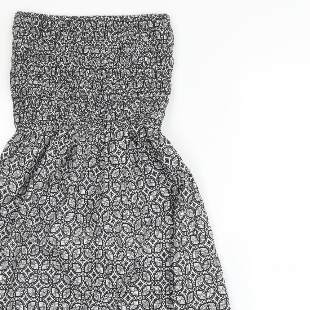 Primark Womens Black Geometric Cotton A-Line  Size 8  Off the Shoulder