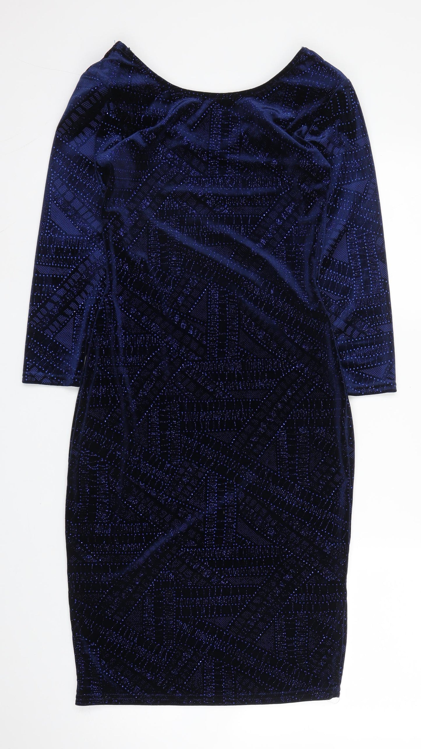 Quiz Womens Blue Geometric Polyester Sheath  Size 8  Round Neck
