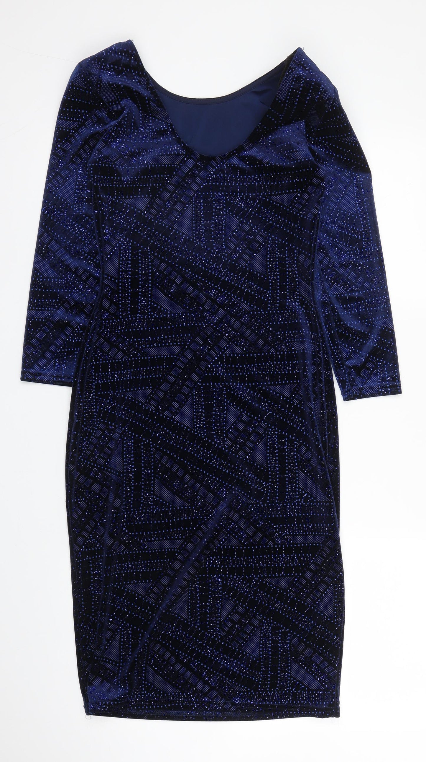 Quiz Womens Blue Geometric Polyester Sheath  Size 8  Round Neck