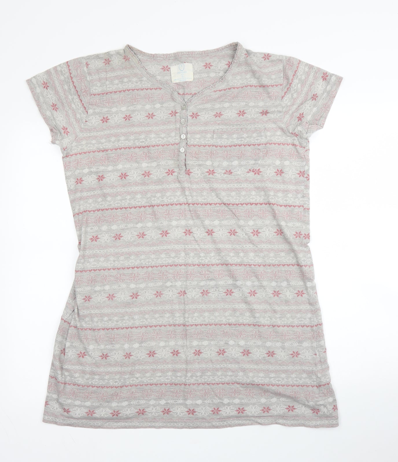 Primark Womens Grey Fair Isle Cotton Chemise Gown Size 10  Button