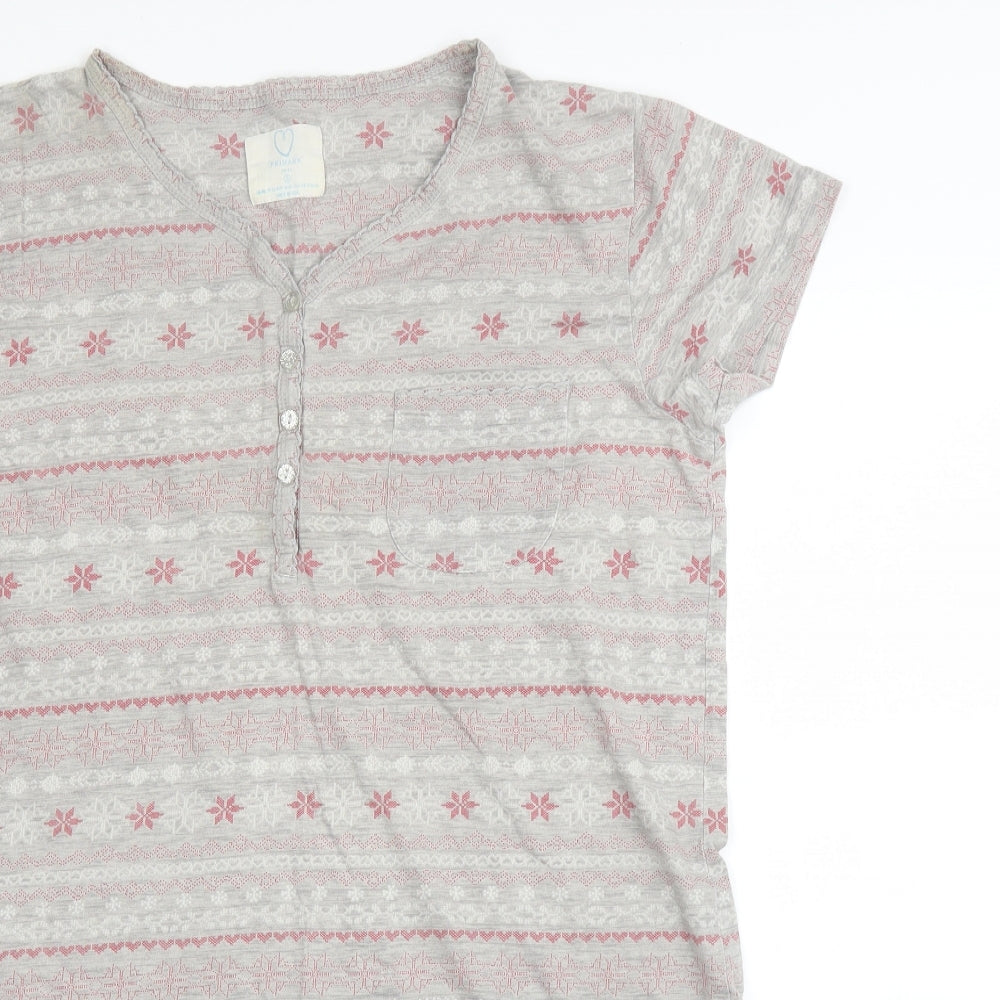 Primark Womens Grey Fair Isle Cotton Chemise Gown Size 10  Button