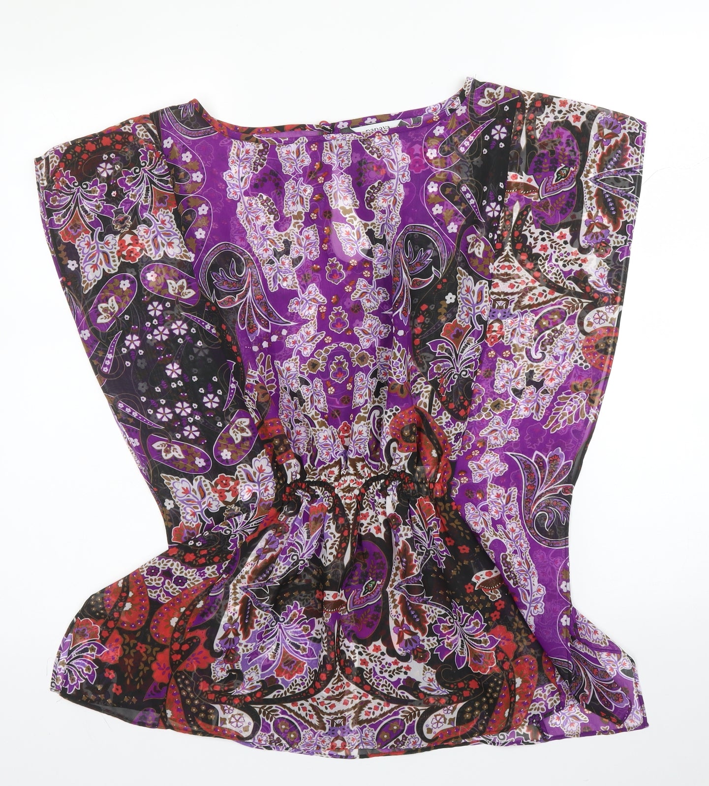 Papaya Womens Purple Paisley Polyester Basic Blouse Size 8 Round Neck