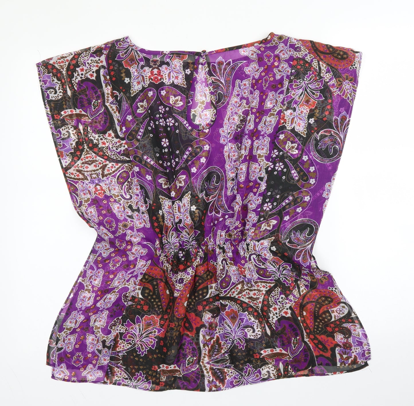 Papaya Womens Purple Paisley Polyester Basic Blouse Size 8 Round Neck
