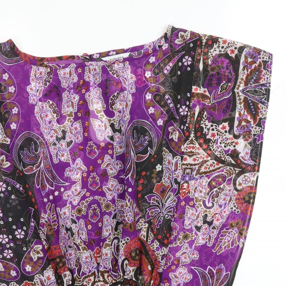 Papaya Womens Purple Paisley Polyester Basic Blouse Size 8 Round Neck