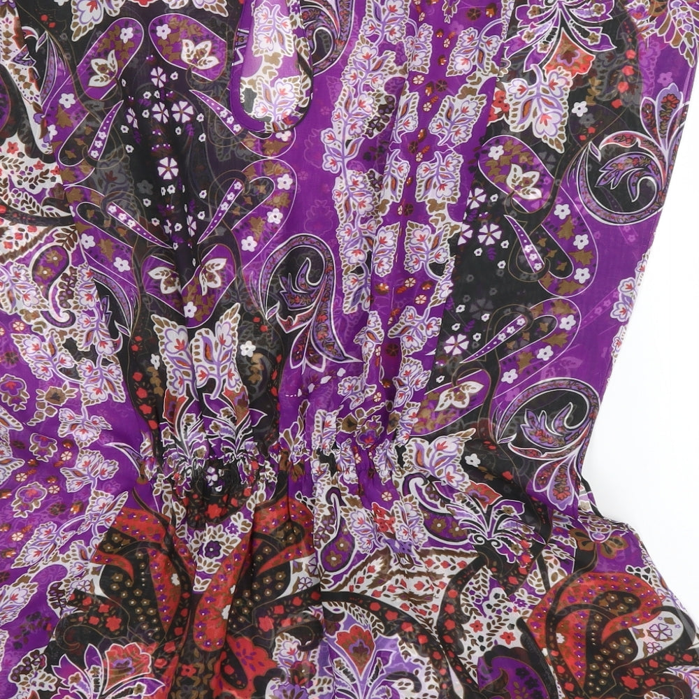 Papaya Womens Purple Paisley Polyester Basic Blouse Size 8 Round Neck