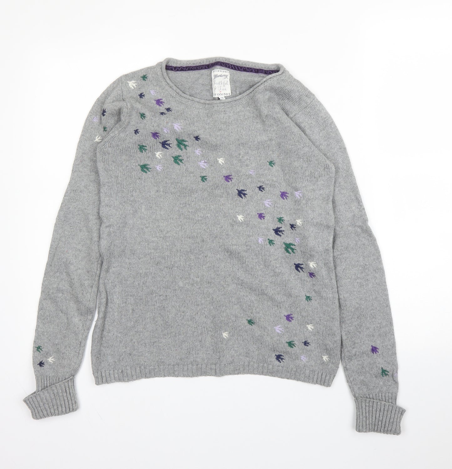 Debenhams Womens Grey Crew Neck  Cotton Pullover Jumper Size 10   - Birds