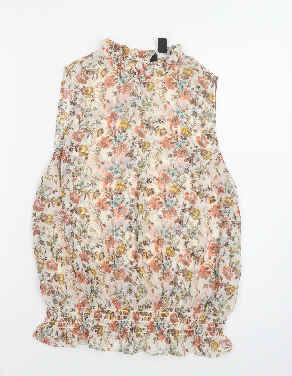 New Look Womens Beige Floral Polyester Basic Blouse Size 12 Collared
