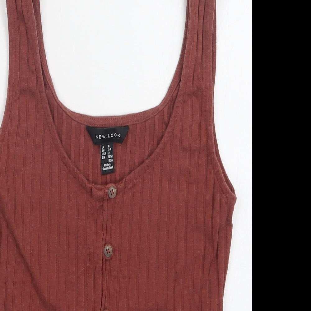 New Look Womens Brown  Polyester Basic Tank Size 6 Scoop Neck