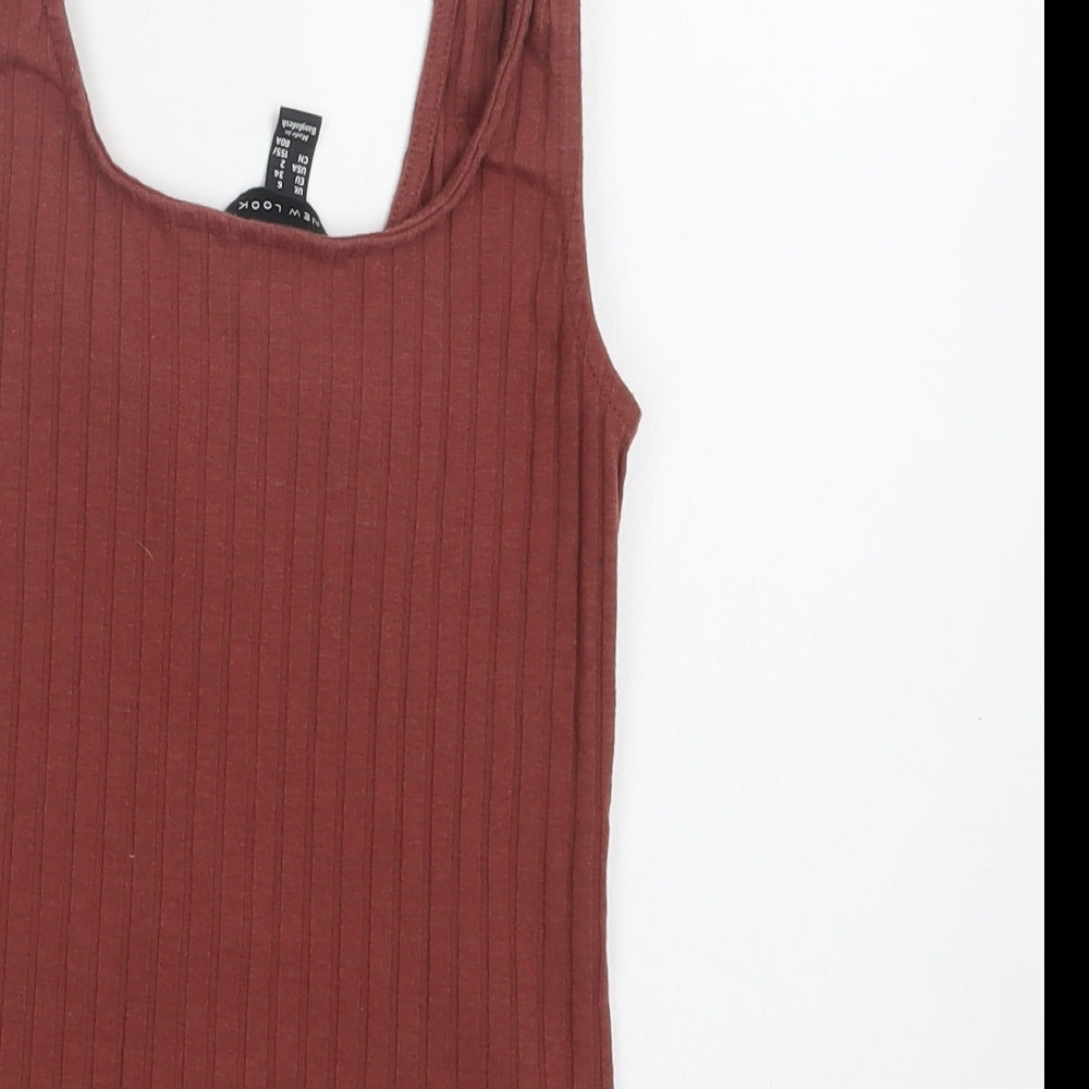 New Look Womens Brown  Polyester Basic Tank Size 6 Scoop Neck