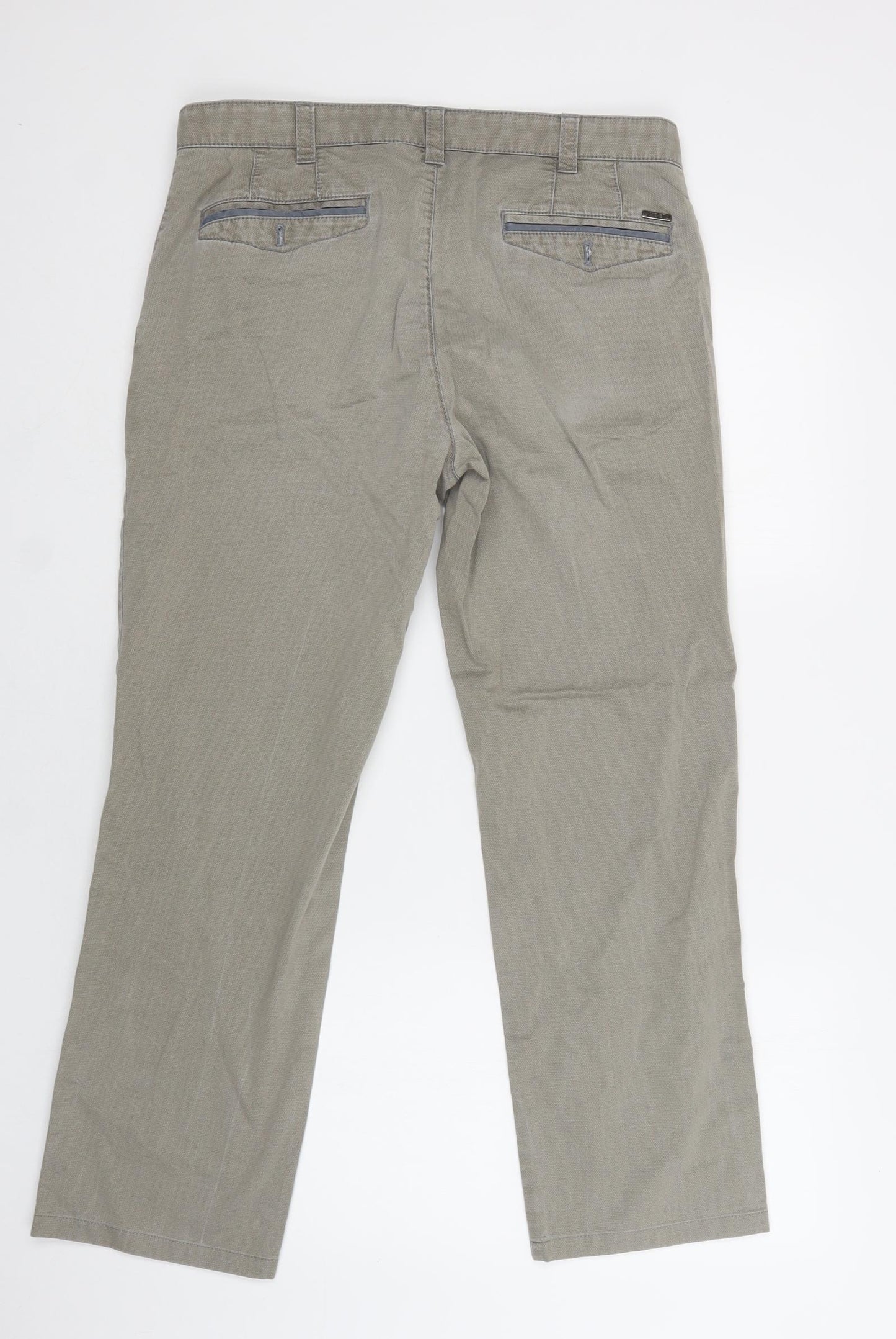 Meyer Mens Grey  Cotton Chino Trousers Size 34 L32 in Regular Button