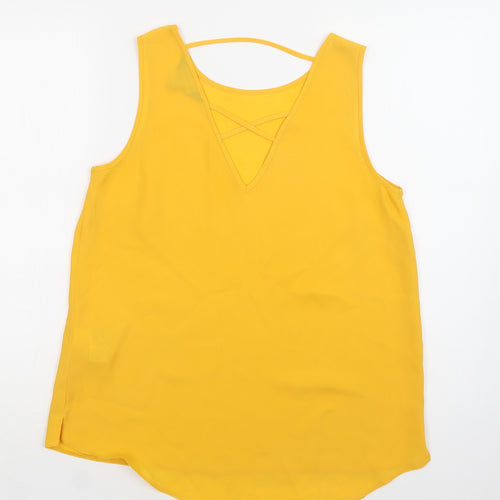Dorothy Perkins Womens Yellow  Polyester Basic Blouse Size 10 Round Neck
