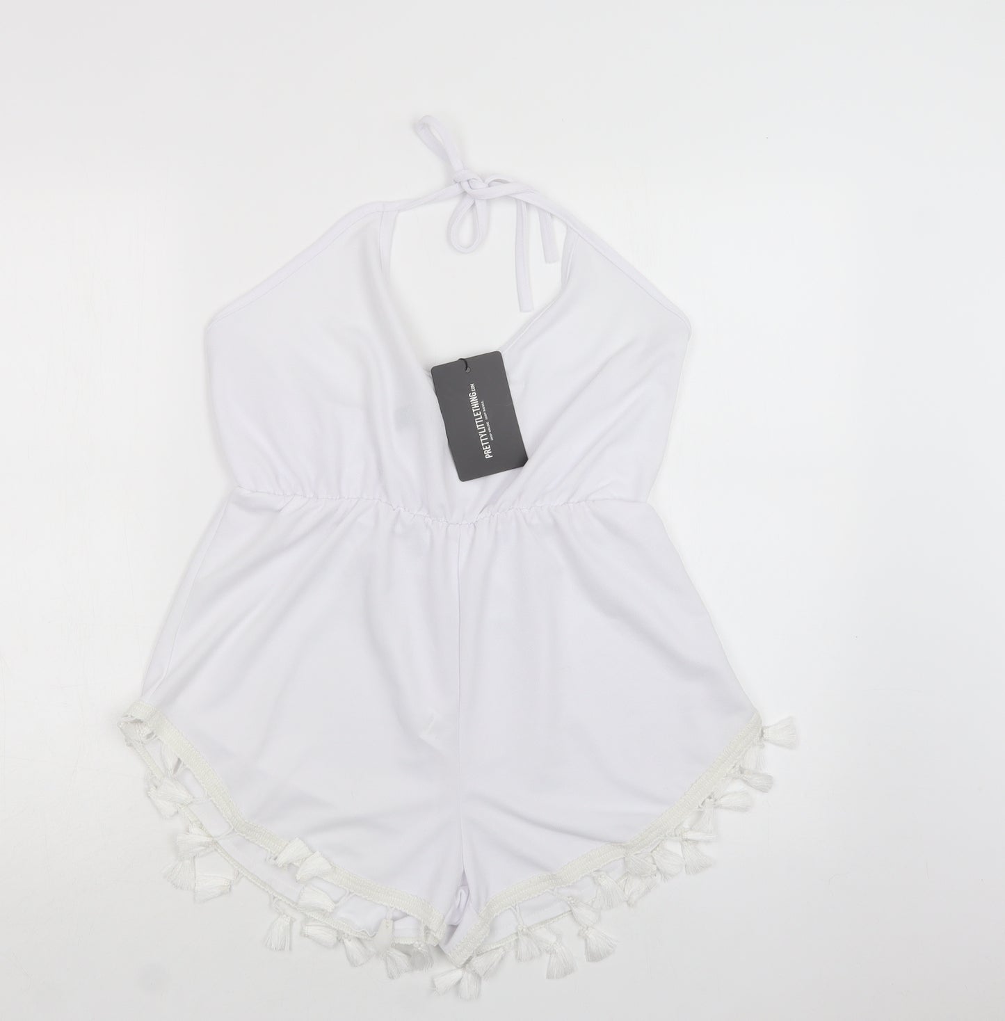 PRETTYLITTLETHING Womens White  Polyester Playsuit One-Piece Size 14