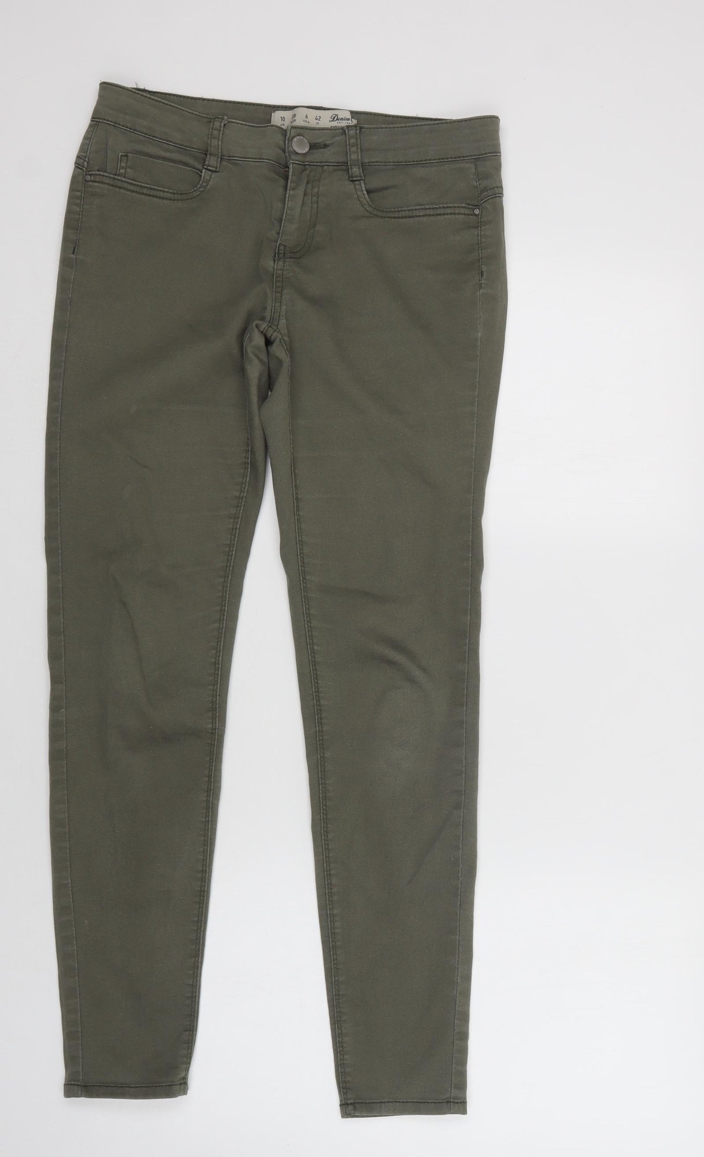 Primark Womens Green  Cotton Skinny Jeans Size 10 L30 in Regular Button