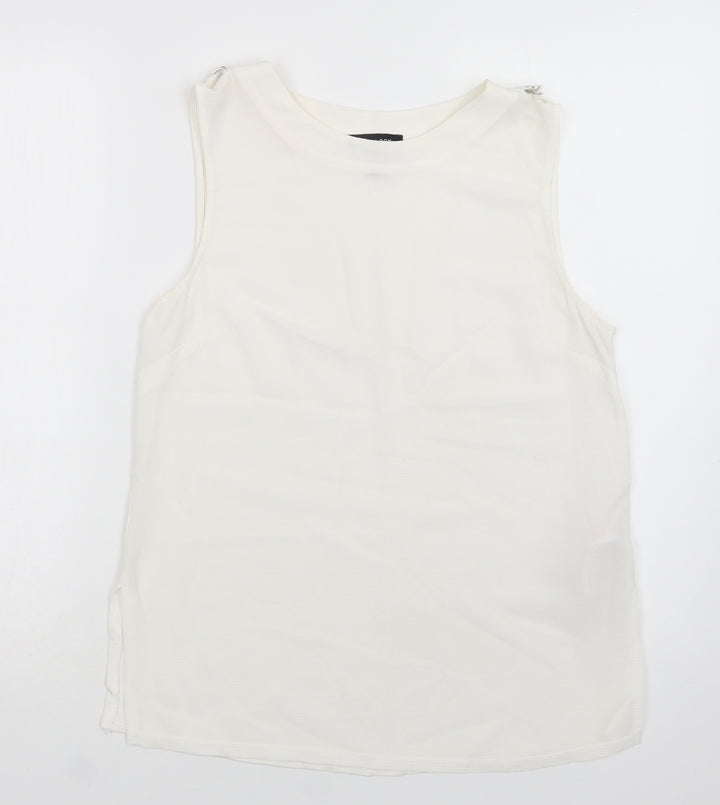 New Look Womens White Polyester Basic Blouse Size 10 Round Neck