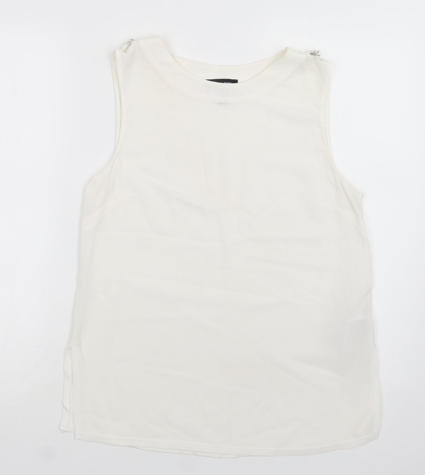 New Look Womens White  Polyester Basic Blouse Size 10 Round Neck