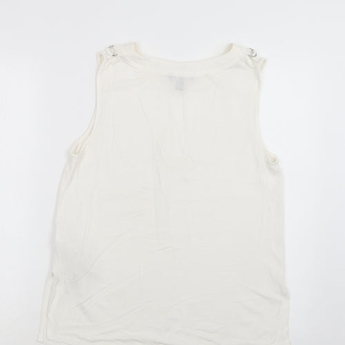 New Look Womens White  Polyester Basic Blouse Size 10 Round Neck