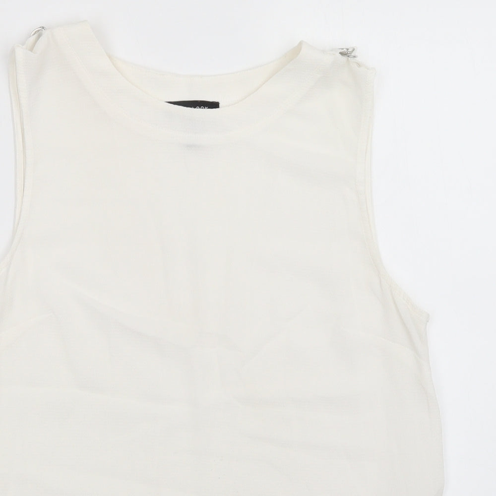 New Look Womens White  Polyester Basic Blouse Size 10 Round Neck