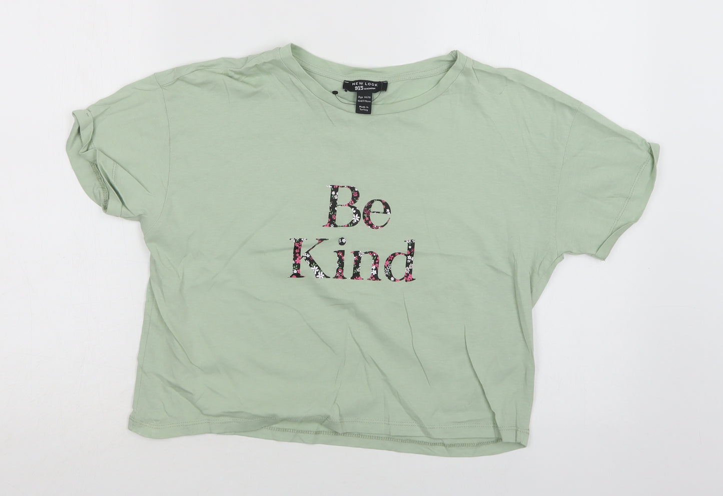 New Look Girls Green  Cotton Cropped T-Shirt Size 14-15 Years Crew Neck  - Be Kind