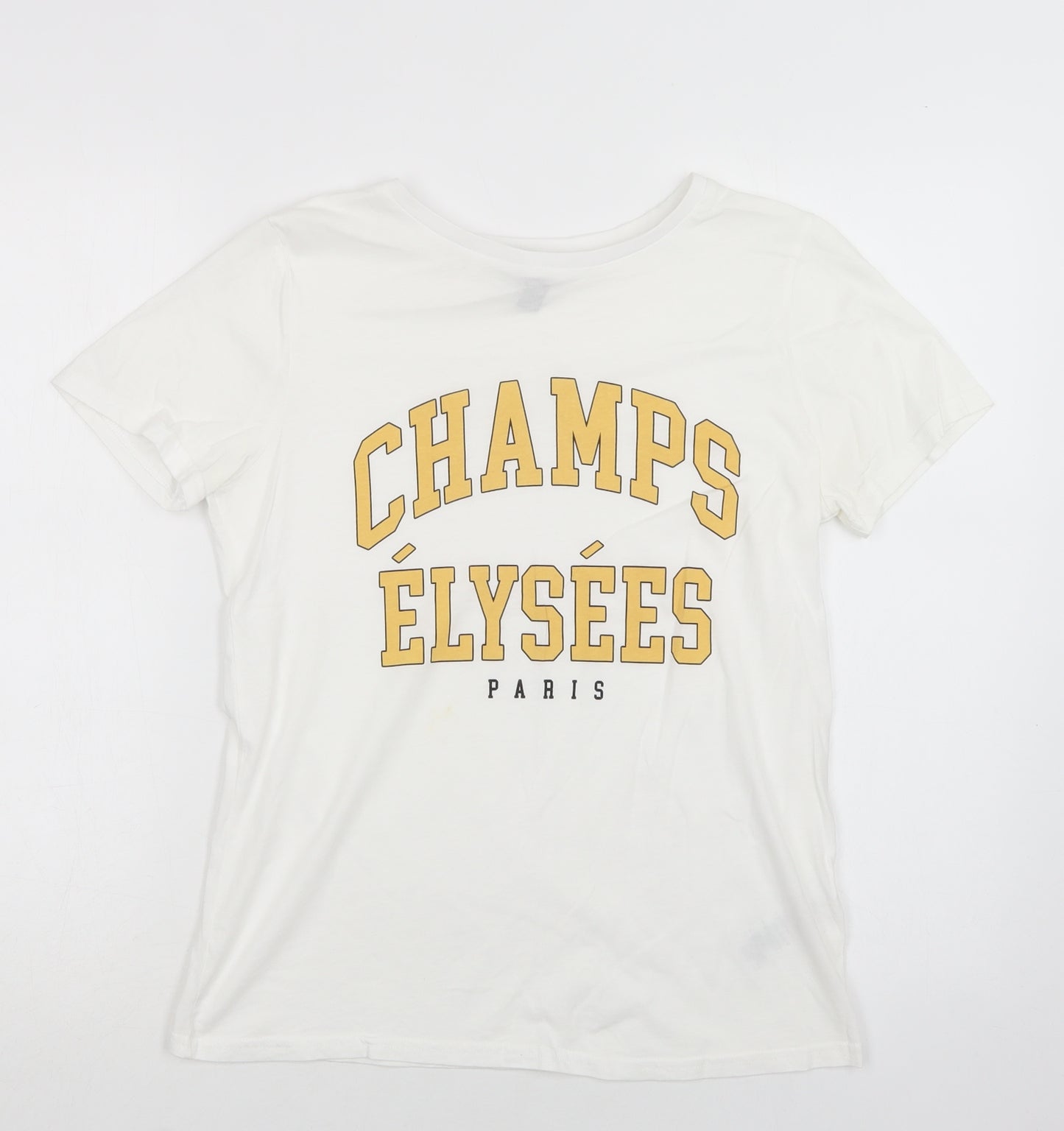New Look Womens White  Cotton Basic T-Shirt Size 10 Crew Neck - Paris