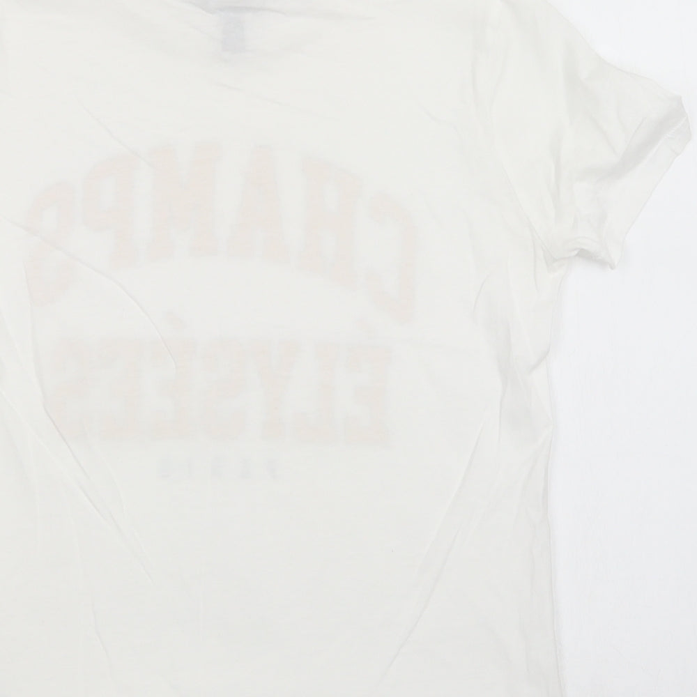New Look Womens White  Cotton Basic T-Shirt Size 10 Crew Neck - Paris