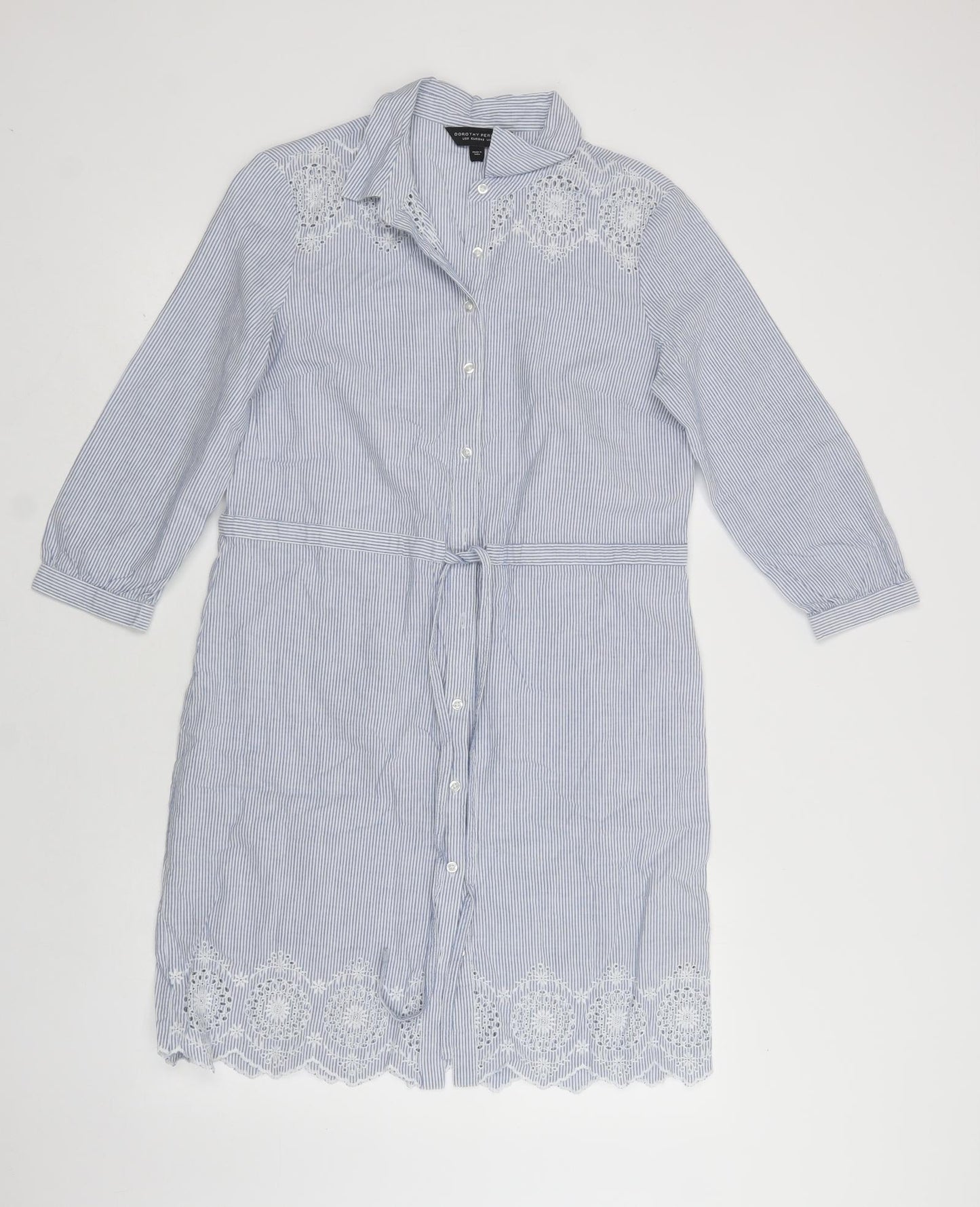 Dorothy Perkins Womens Blue Striped Cotton Shirt Dress  Size 12  Collared Button