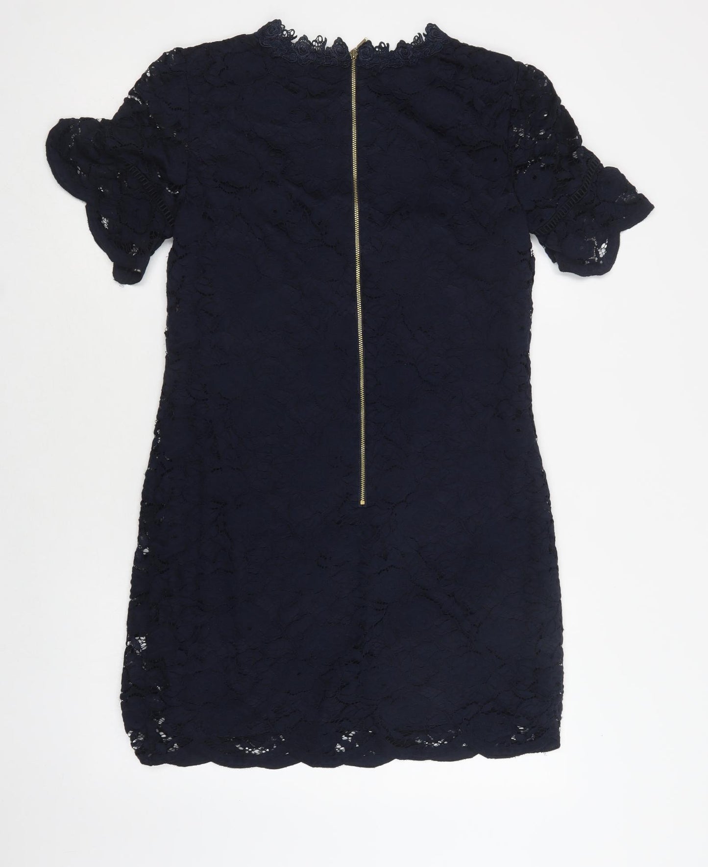 Oasis Womens Blue Floral Polyamide Shift  Size 10  Round Neck Zip - Lace Overlay