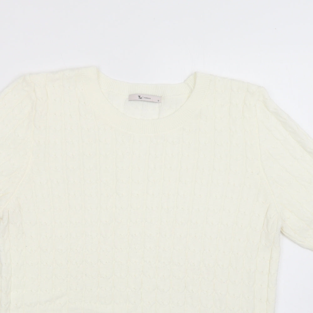 TU Womens Ivory Crew Neck  Acrylic Pullover Jumper Size 12