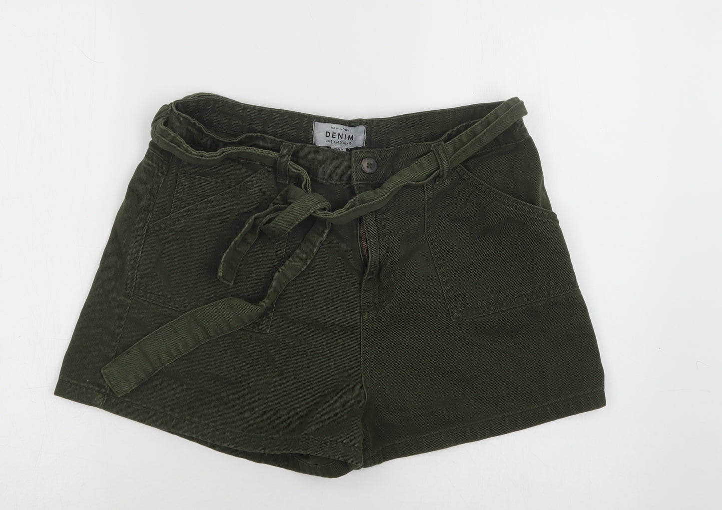 New Look Womens Green  Cotton Cargo Shorts Size 14 L4 in Regular Button
