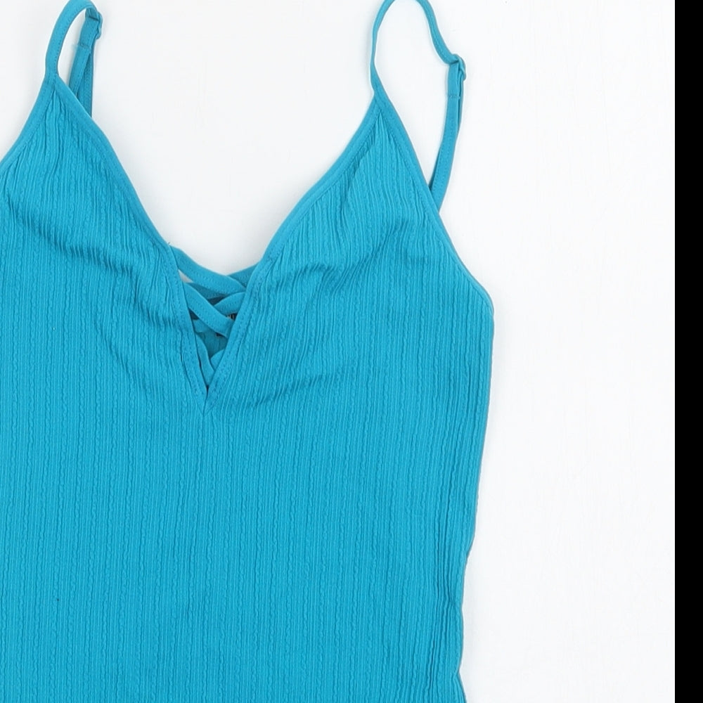 New Look Womens Blue  Nylon Camisole Blouse Size XS V-Neck