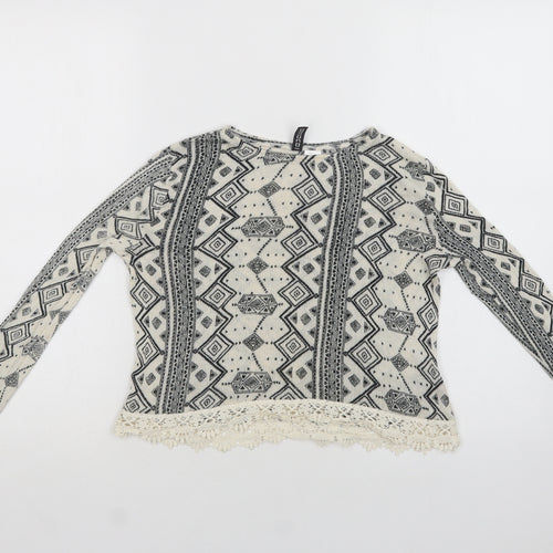H&M Womens Beige Crew Neck Geometric Viscose Pullover Jumper Size XS   - Lace Detail